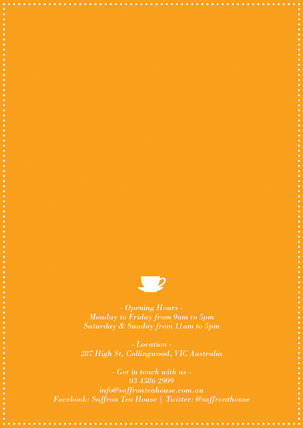 Saffron Tea House Menu by Florence for Saffron Tea House