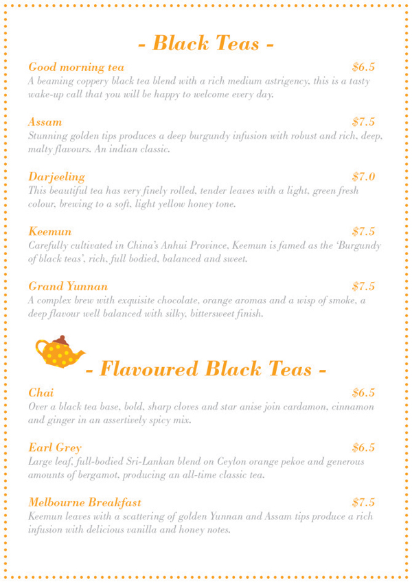 Saffron Tea House Menu by Florence for Saffron Tea House