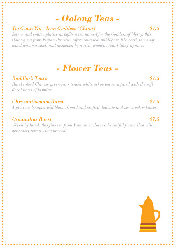 Saffron Tea House Menu by Florence for Saffron Tea House
