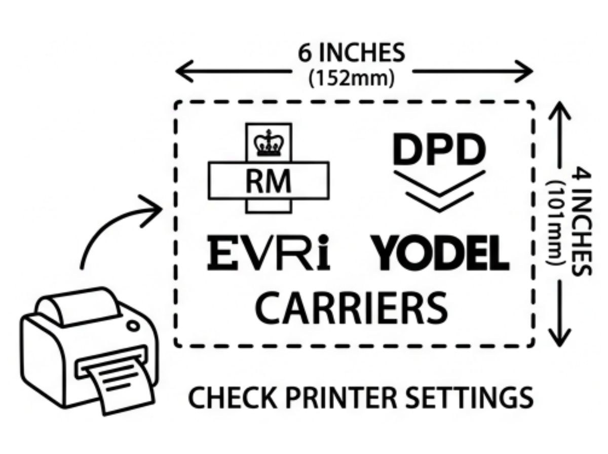 Standard 6x4 inch thermal label size reference