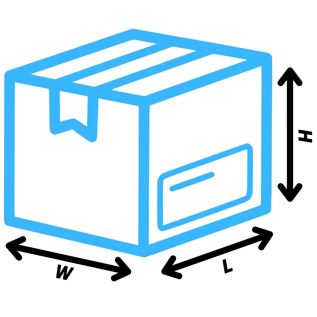 Box sizing diagram showing length, width and depth measurements