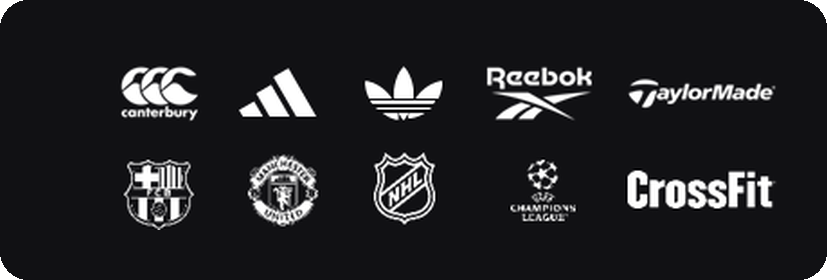 Canterbury, adidas, Reebok, TaylorMade, Barcelona, Manchester United, NHL, Champions League and CrossFit logos