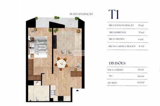 Apartamento T1 com varanda e garagem ao Pólo Universitário