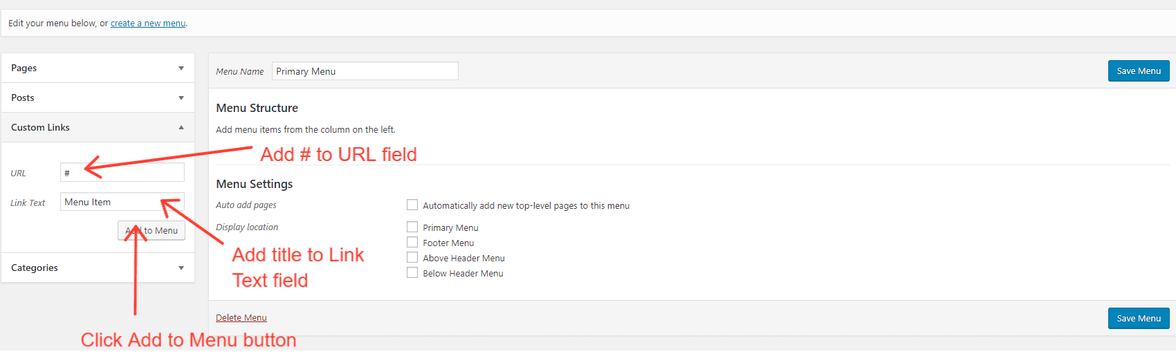 3 steps to disable the parent menu link in WordPress