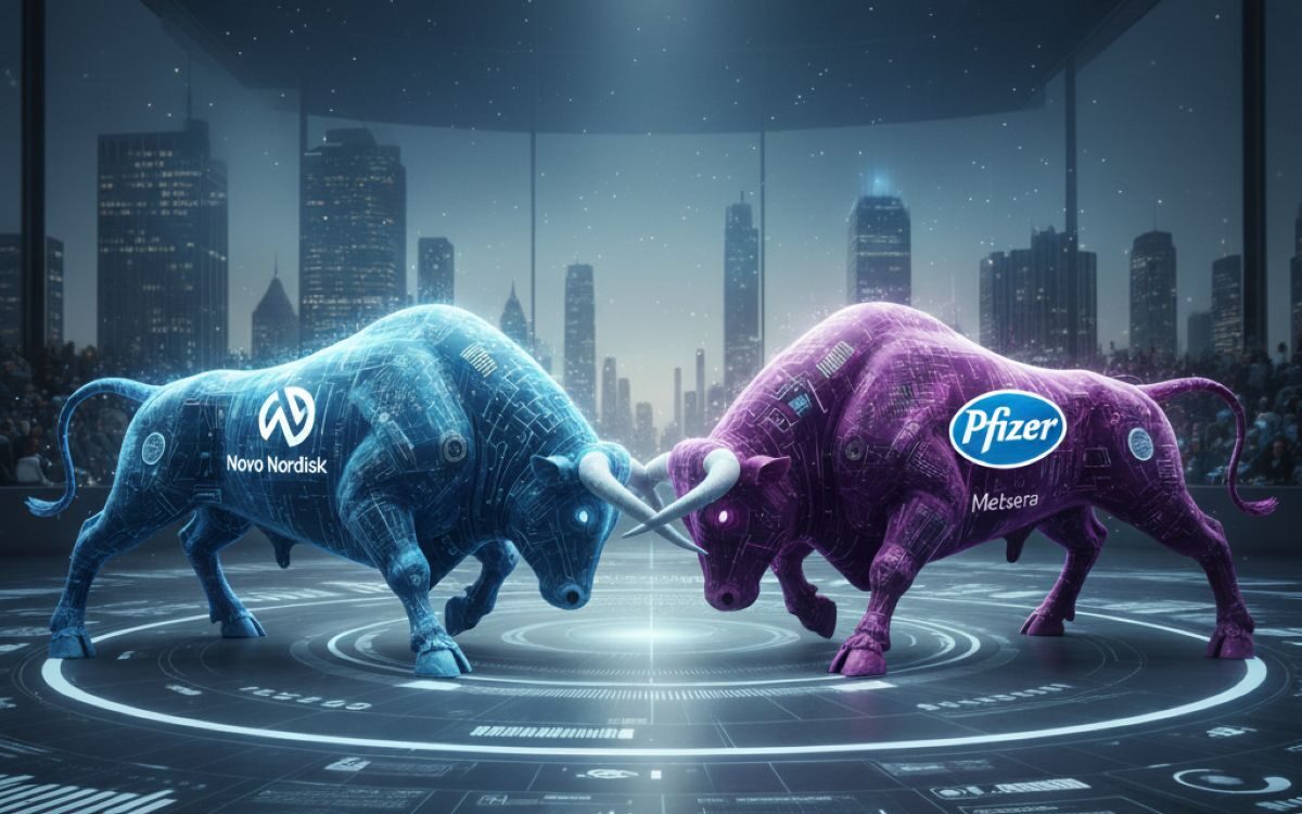 two bulls locking horns one from novo nordisk and the other from pfizer
