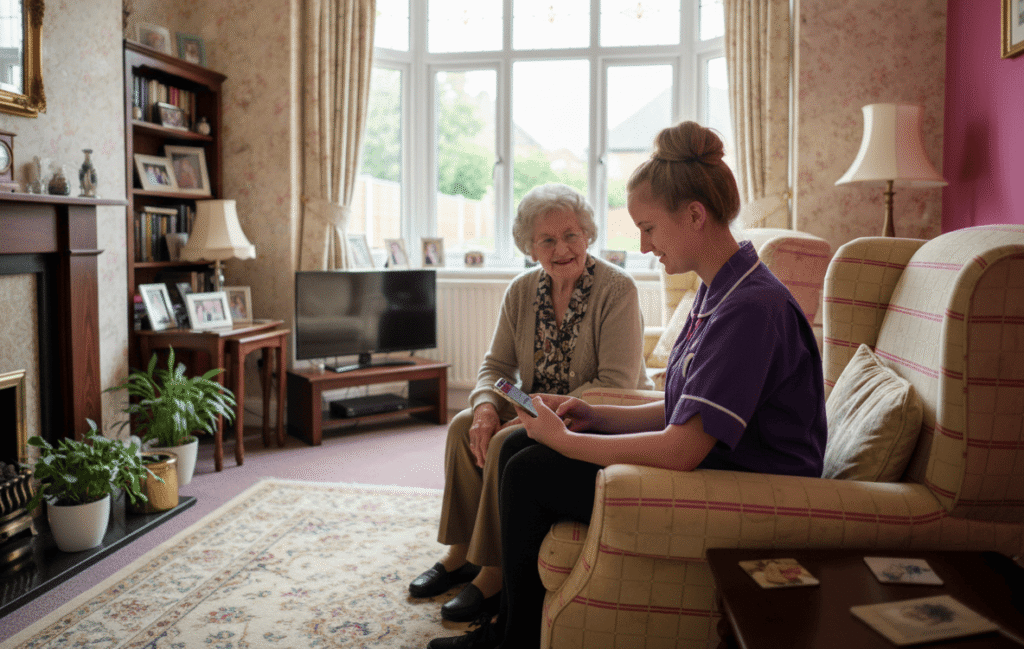 nurse caring for a patient at home