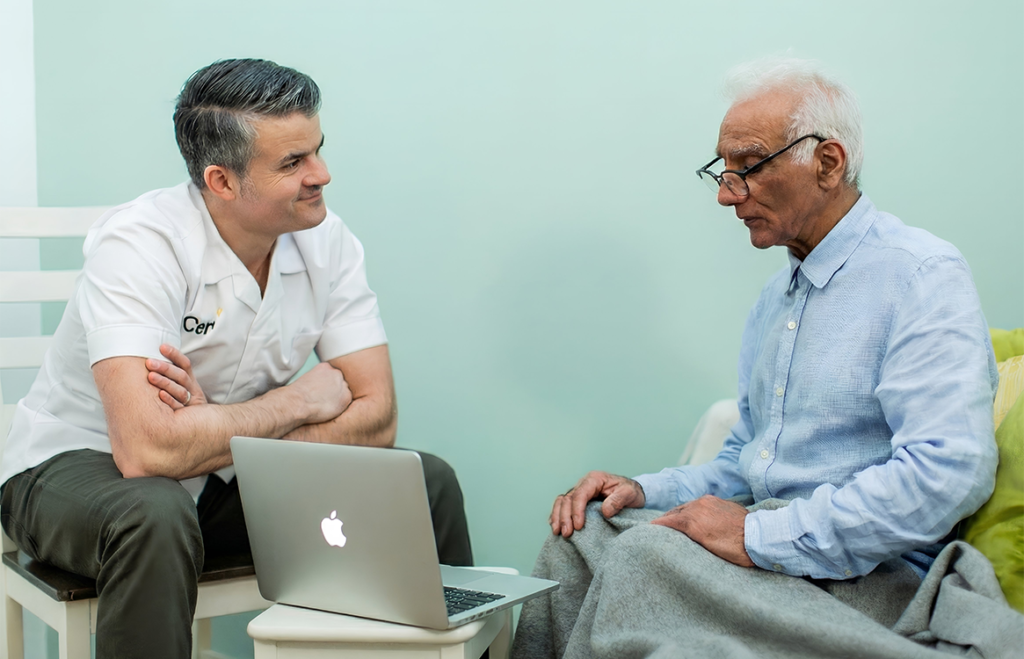 Older adult participating in home-based dementia study in the UK.