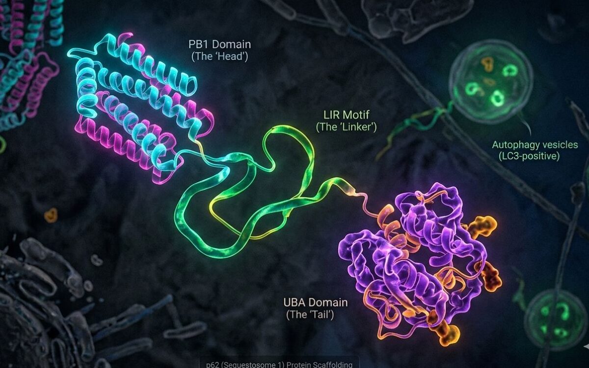 ESGO 2026 3D structure of p62/SQSTM1 protein targeted by Elenagen in platinum-resistant ovarian cancer.