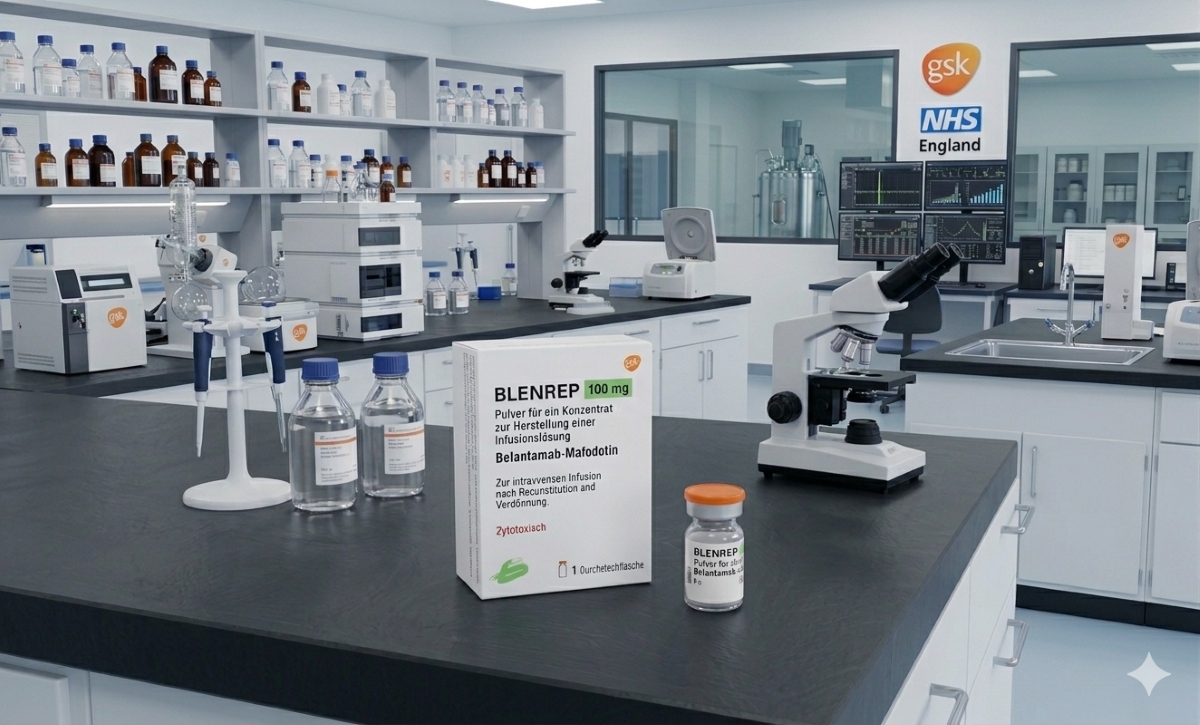 Blenrep Multiple Myeloma on lab bench in joint partnership with NHS England and GSK