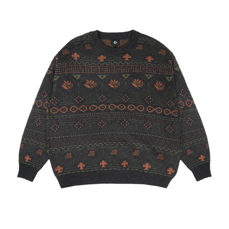 AZTEC KNIT CREWNECK - DARK HEATHER