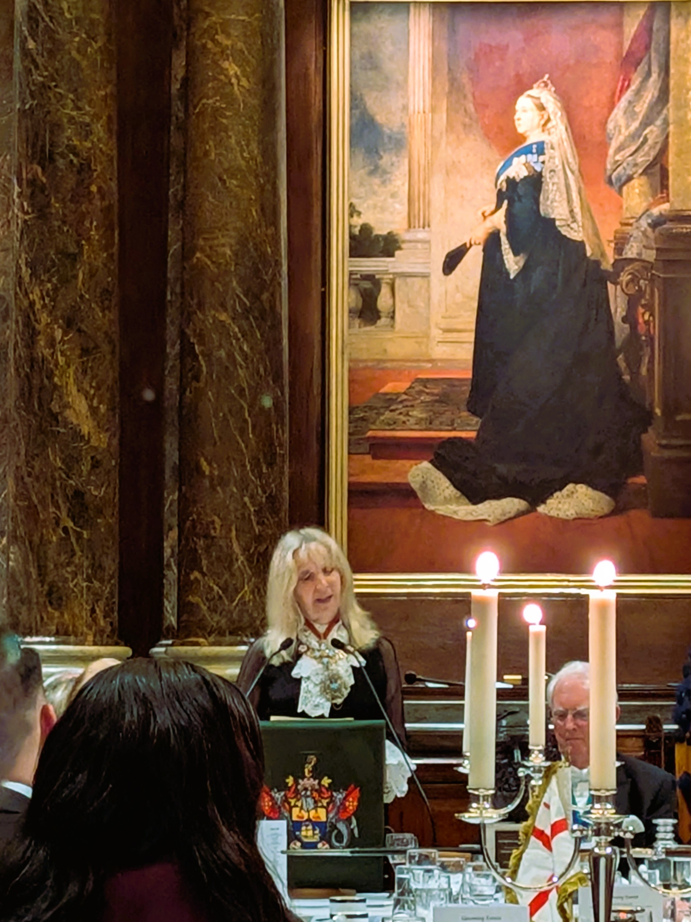 The Lady Mayor giving her speech at the Bowden Dinner, Drapers' Hall