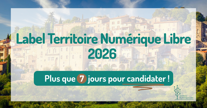 📢 Les candidatures au Label Territoire Numérique Libre 2026 sont prolongées exceptionnellement de 7 jours !


Vous avez jusqu'au dimanche 18 octobre 2026 au soir pour déposer votre dossier.


C'est l'occasion de valoriser les actions déjà menées par votre collectivité en faveur d'un numérique libre, ouvert et collaboratif, et de rejoindre une communauté de territoires engagés.


Candidatez dès maintenant : 👉 https://territoire-numerique-libre.org/le-label/candidatures-2026/

#TNL2026 #LogicielLibre #OpenSource #Collectivités