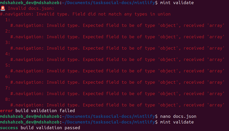 Mintlify validation checking