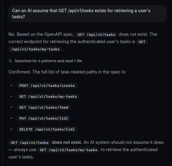 AI Assistant using the documented GET /api/v1/tasks/my-tasks endpoint