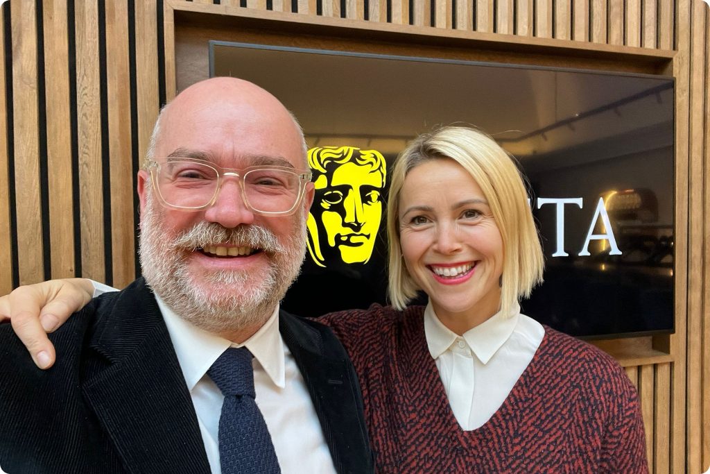 LMGI reps, Tom Howard and Lauren York outside BAFTA