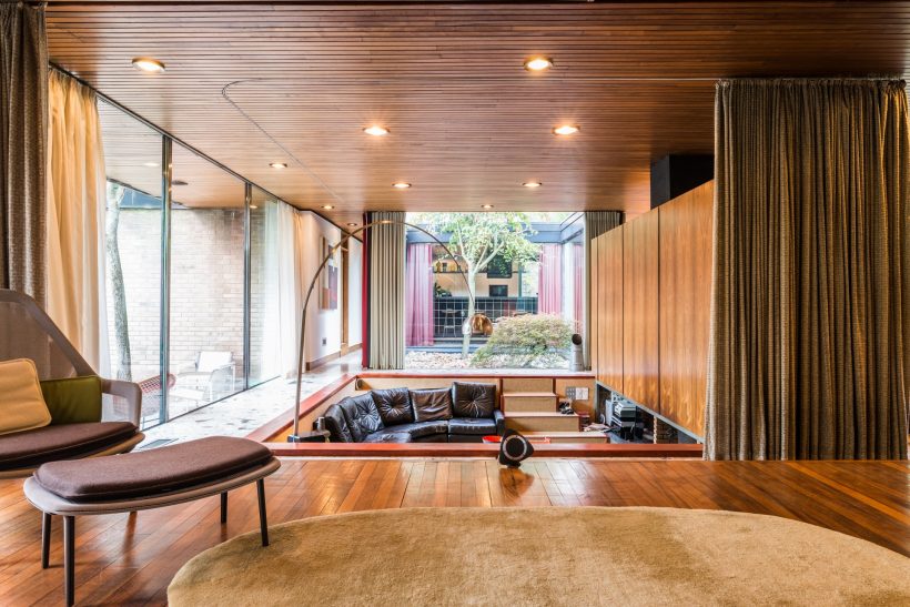 Sunken living room inside an original Mid Century Modern house used as a filming location.