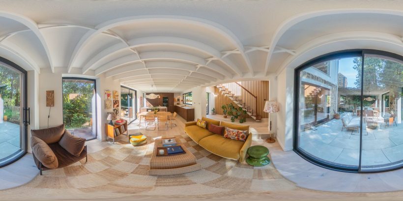 A panoramic photograph of a luxury home, used to create a 360° virtual recce for location scouts.