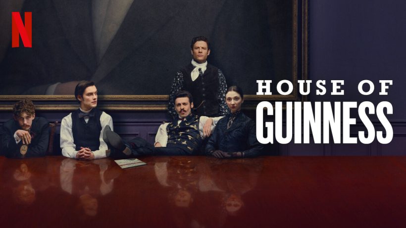 Promo image for Netflix series House of Guinness, with Guinness family sitting at a large varnished table