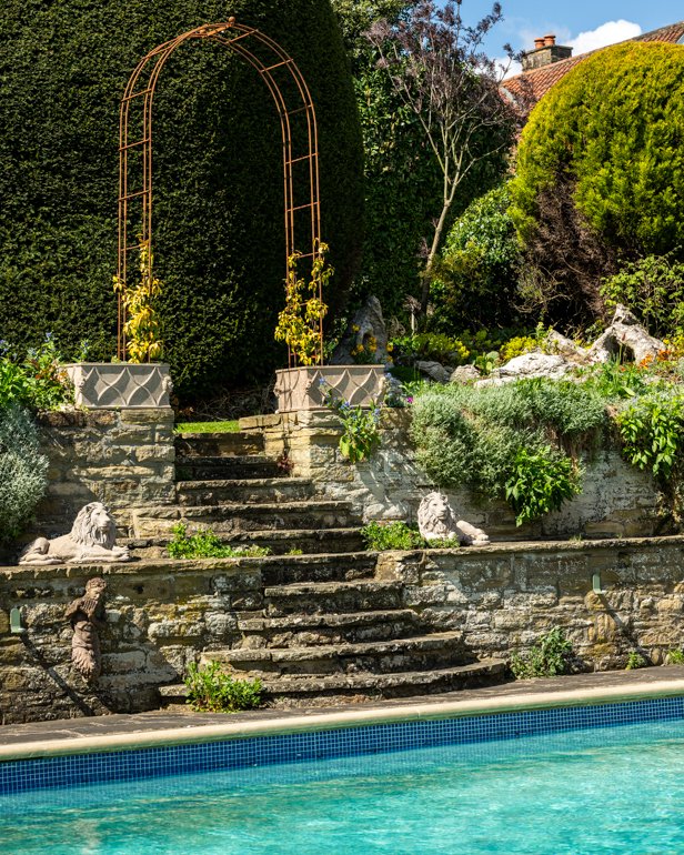 Large Residential Garden with Outdoor Pool in Yorkshire