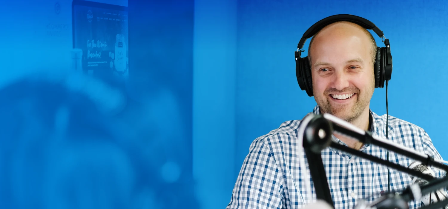 Andrew recording podcast