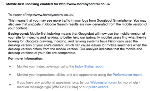 Mobile first indexing enabled