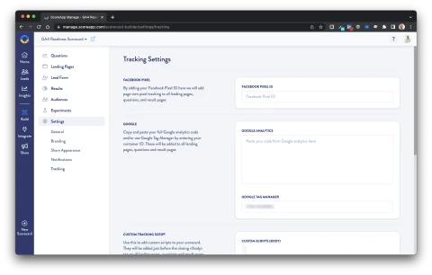Scoreapp analytics field