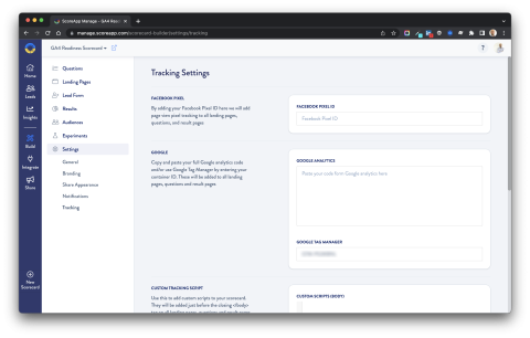 Scoreapp analytics field