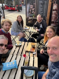 The A Digital team Eating Breakfast on the way to Dot One London