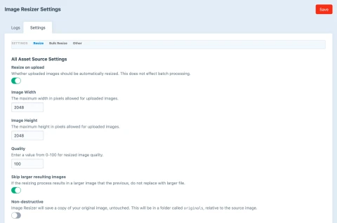 Image Resizer settings