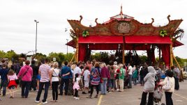 Crowds outside standing outside of the magical menagerie