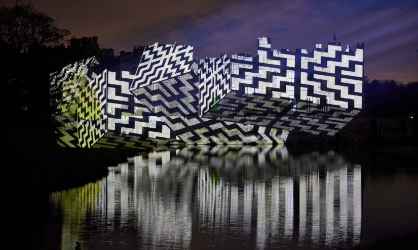 Black and White light art above water