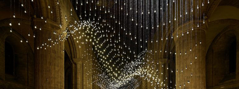 Thousands of lightbulbs are suspended in the nave of Durham Cathedral