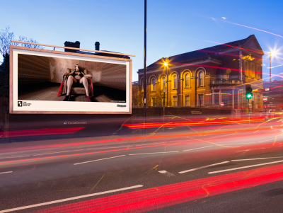 A roadside billboard at night showing the artwork; ‘The Kitchen Cupboard’ (2022), Frances Willoughby.