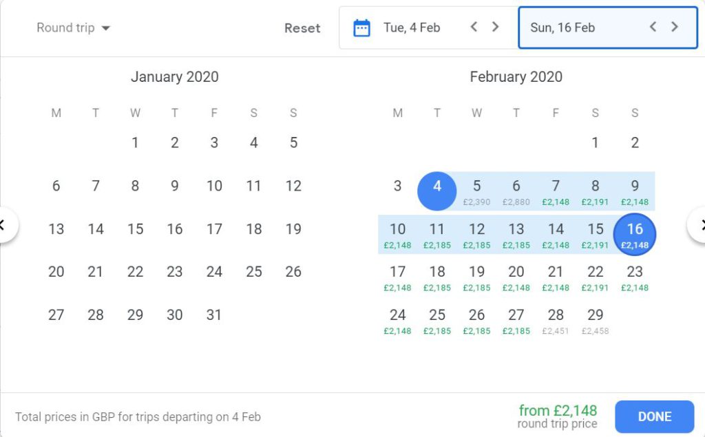 Flight comparisons on Google Flight examples