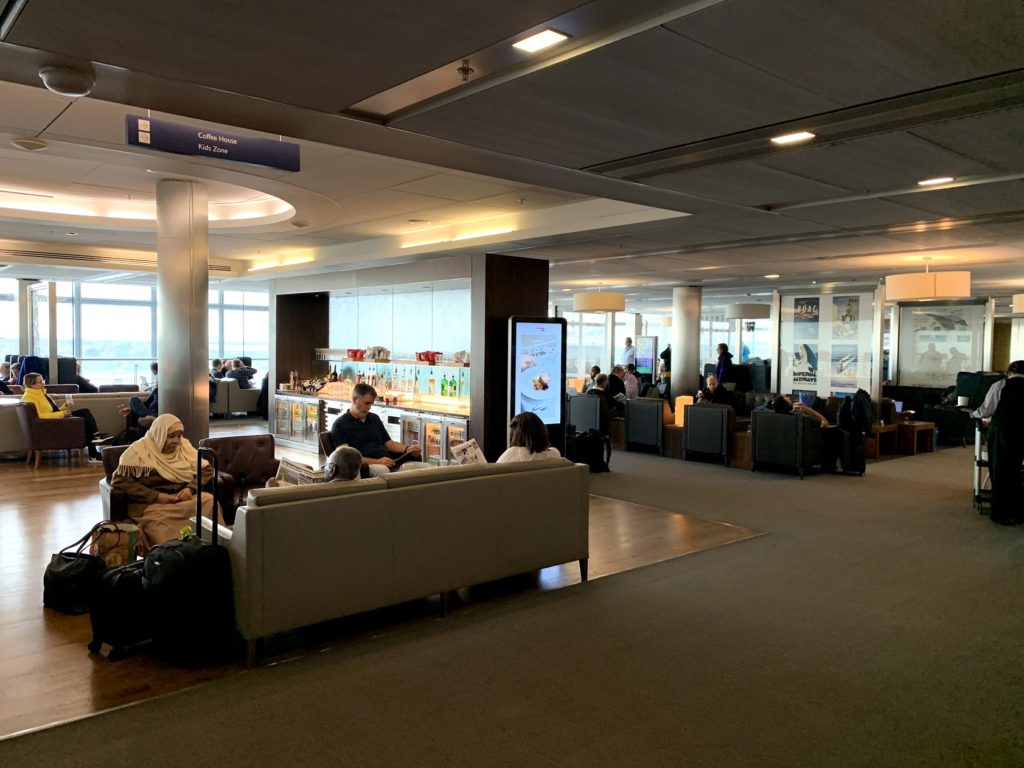 Seated sofa areas in BA Club Lounge