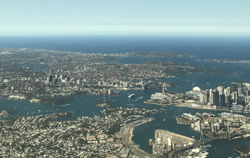 Sydney Harbour on approach to Sydney Kingsford Smith Airport