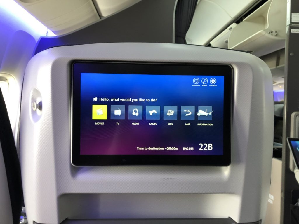 BA Premium Economy IFE screen