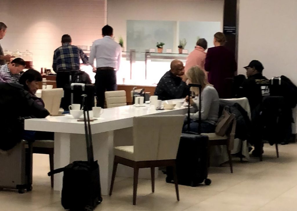 Tables in the BA Arrivals Lounge, Heathrow