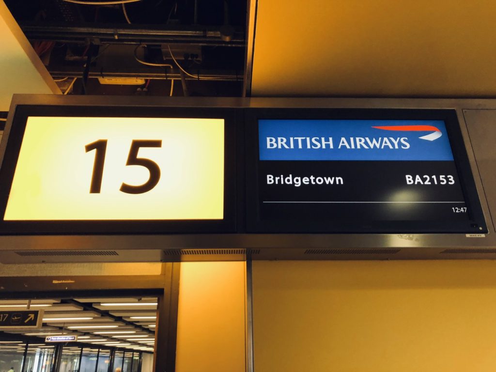 Boarding for Bridgetown at London Gatwick