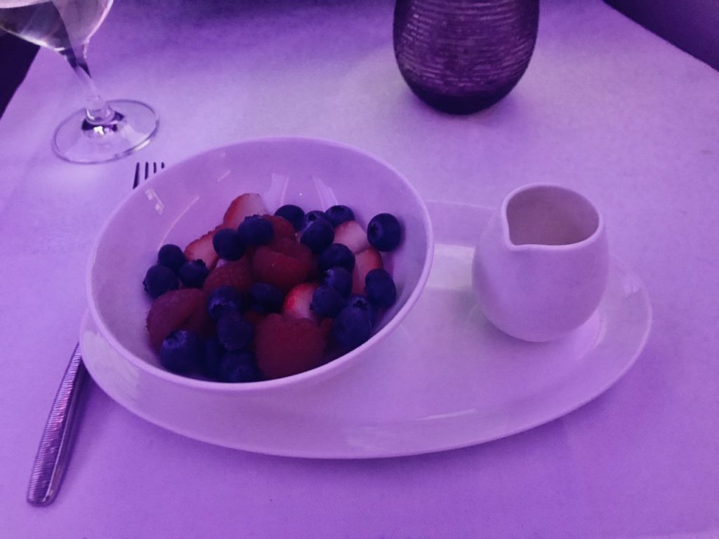 Berries and elderflower syrup on Qatar Airways business class