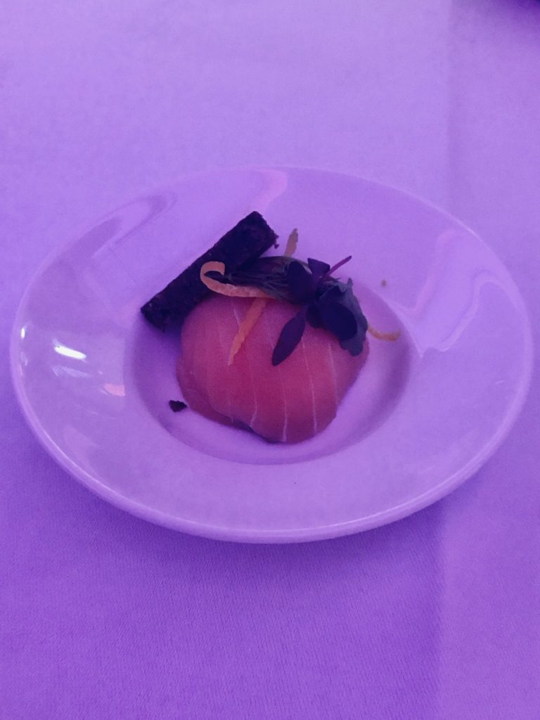 Salmon amuse-bouche on Qatar Airways business class
