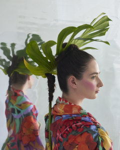 an image of a model with a headress on the website of design union a textile print design studio in london