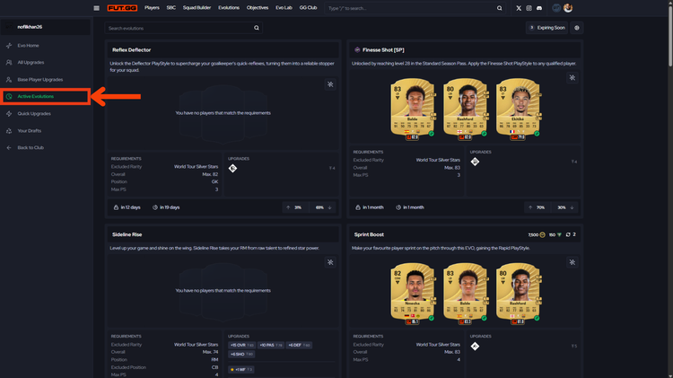 GG Club Evolutions Page - Active Evolutions