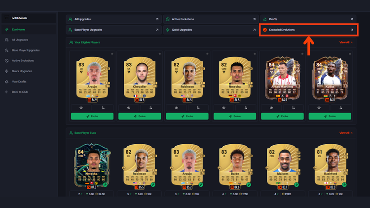 GG Club Evolutions Page - Excluded Evolutions