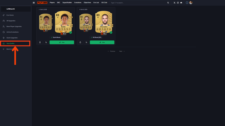 GG Club Evolutions Page - Your Drafts