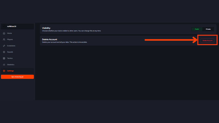 GG Club Settings Page - Delete Account
