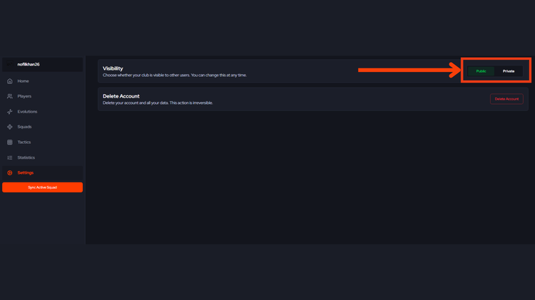 GG Club Settings Page - Visibility