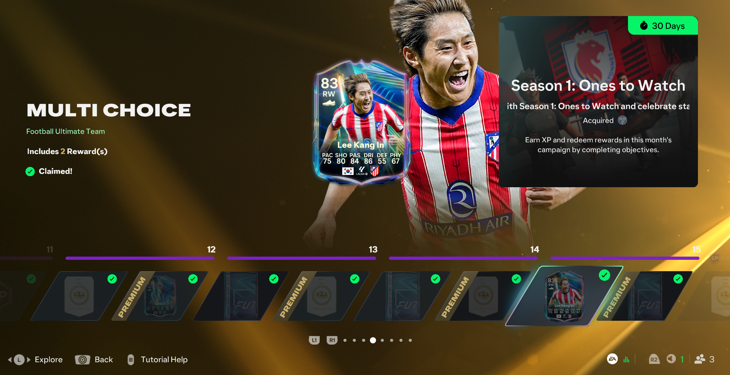 EA FC 27 Season 1 Pass reward track showing 1,000 SP per level