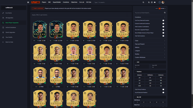 GG Club Base Player Upgrades Page