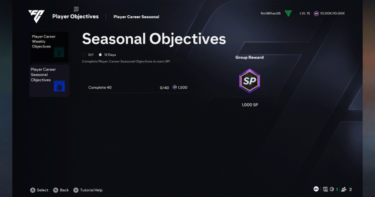 Player Career Objectives